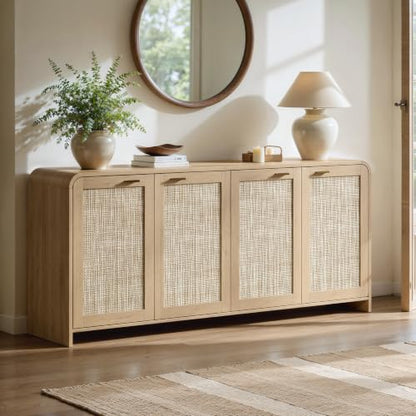67" Rattan Sideboard Buffet Cabinet with Storage, Natural Oak, view 5