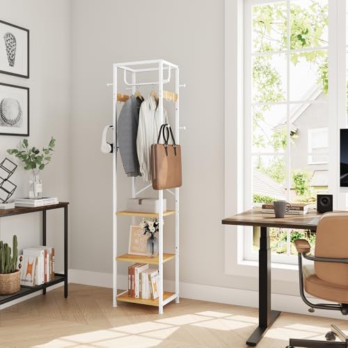 Coat Rack Freestanding, Hall Tree with 3 Shelves and 12 Hooks | Industrial Metal Frame, Space-Saving Design, Clothes Rack Stand Organizer for Bedroom, Hallway, Entryway, Office, Living Room