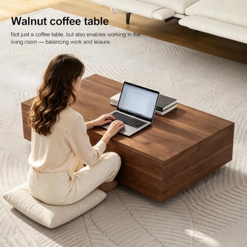 Mid-Century Modern Expandable Coffee Table (47.2"-81.8" Adjustable Centerpiece),Center Table with Large Storage for Living Room Living Rooms, Bedrooms, or Lounge Spaces,Walnut