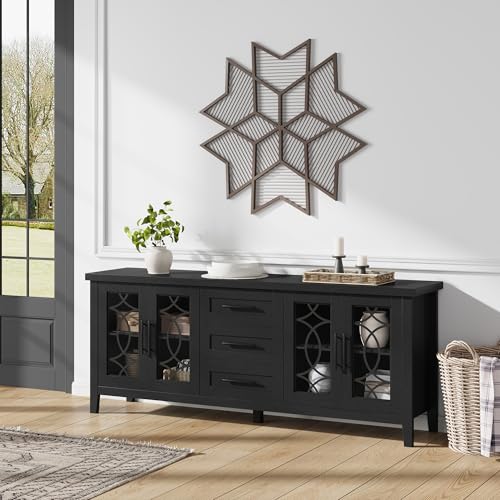 Farmhouse TV Stand with Glass Door for 65-70 Inch TV, Entertainment Center, view 4