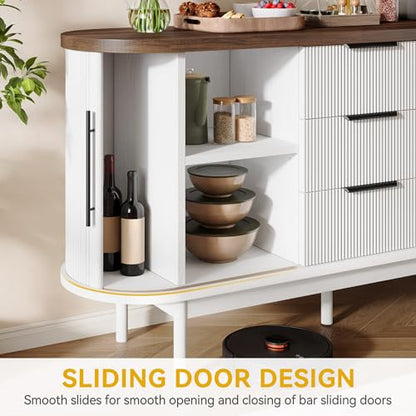 Fluted Sideboard Buffet Cabinet with Storage, White & Brown, view 6