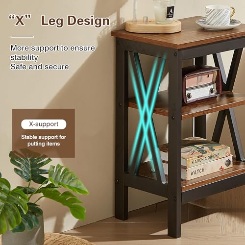 End Side Table Night Stand Set Of 2,X-Design with Storage Shelf for Bedroom,Living Room,Brown