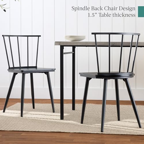 Best Choice Products 4-Piece Farmhouse Dining Table Set w/ 2 Black Spindle Chairs, Dining Bench, Kitchen Table, Windsor Chairs - Gray