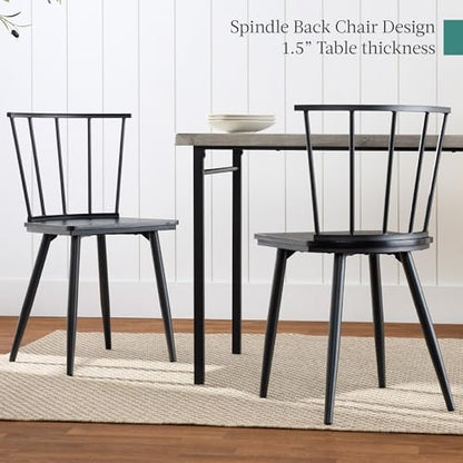 Best Choice Products 4-Piece Farmhouse Dining Table Set w/ 2 Black Spindle Chairs, Dining Bench, Kitchen Table, Windsor Chairs - Gray