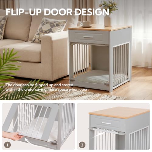 Dog Crate Furniture End Table with Flip-Up Door for Small Dogs, view 4