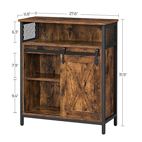 VASAGLE Buffet Cabinet, Coffee Bar Storage Cabinet, Sideboard with 1 Sliding Barn Door, Adjustable Shelves, 11.8 x 27.6 x 31.5 Inches, for Living Room, Rustic Brown and Ink Black ULSC089B01