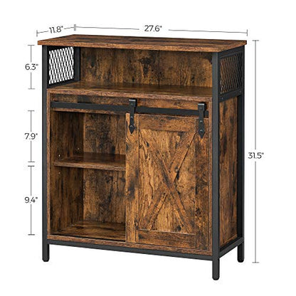VASAGLE Buffet Cabinet, Coffee Bar Storage Cabinet, Sideboard with 1 Sliding Barn Door, Adjustable Shelves, 11.8 x 27.6 x 31.5 Inches, for Living Room, Rustic Brown and Ink Black ULSC089B01