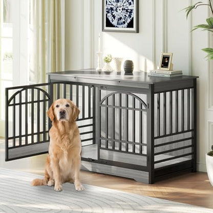 52" Dog Crate with Arched Doors, Grey, view 2