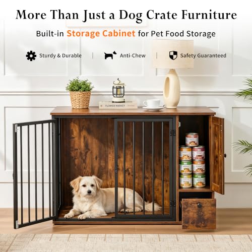 43.3" Dog Crate Furniture with Feeding Station for Small/Medium Dogs, view 4