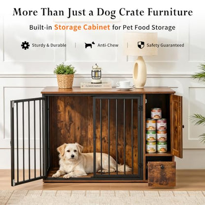 43.3" Dog Crate Furniture with Feeding Station for Small/Medium Dogs, view 4