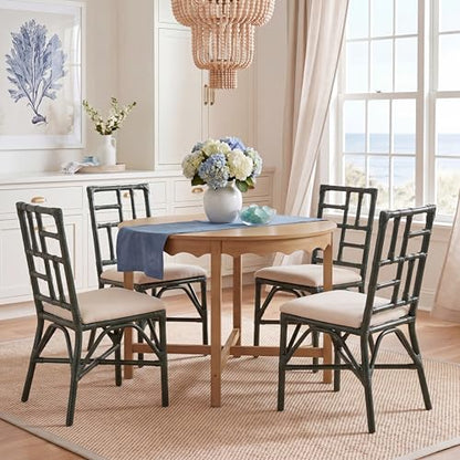 SAFAVIEH Furniture - Christine Set of 2 Dining Chairs - White & Forest Green - Upholstered Rattan Seating - Fully Assembled - Ideal for Dining Room, Kitchen, 17.3" Seat Height (ACH6507E-SET2)