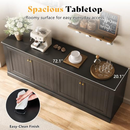 72" Modern Sideboard Buffet Cabinet with Vertical Grooved Doors, view 5