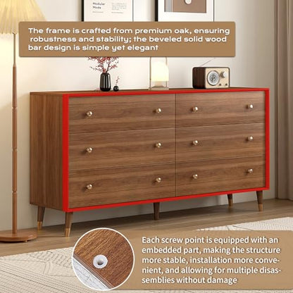 Dresser for Bedroom, 55 Inch 6 Drawer Wooden Chest of Drawers, view 6