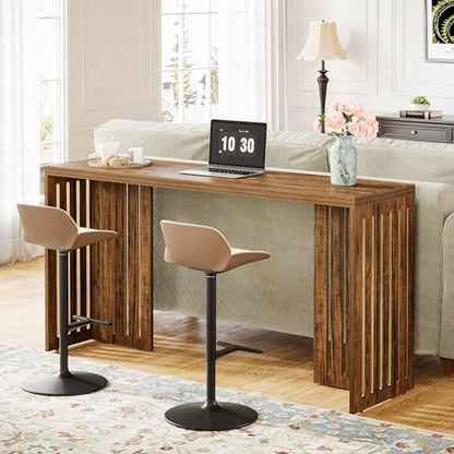 Tribesigns Bar Table, 63-Inch Counter Height Pub Table, Industrial Bar Height Table, Rectangular High Top Kitchen & Dining Counter Tables with Louvered Base for Narrow Space, Rustic Brown