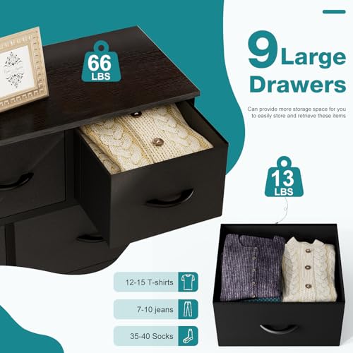9 Drawer Black Dresser for Bedroom, Closet Organizer Storage Tower, view 5