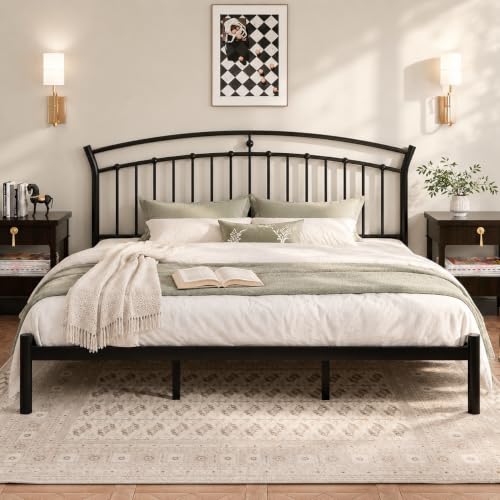 King Size Metal Bed Frame with Headboard, Classic Black, Heavy Duty, view 2