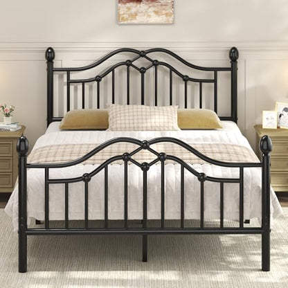 Full Size Metal Bed Frame with Victorian Headboard & Footboard, Black, view 2