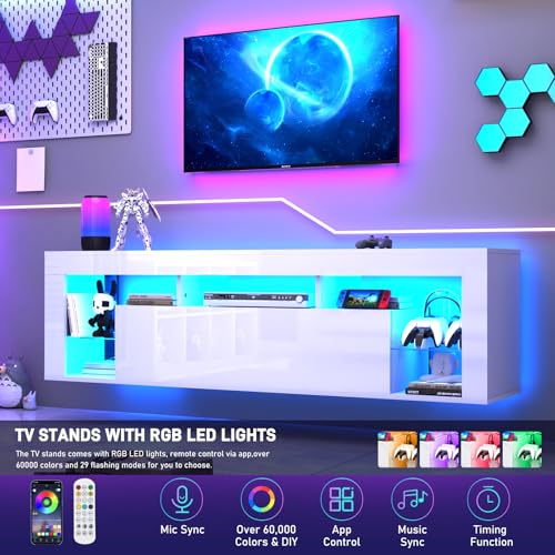 63" Floating High Gloss LED TV Stand for 75" TVs, view 6