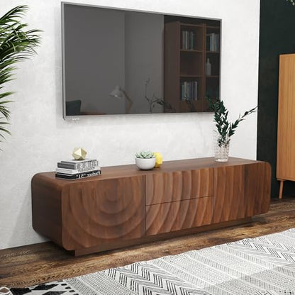 58" TV Stand with Storage, Spiral Wave Media Console with Drawers and Doors, view 2