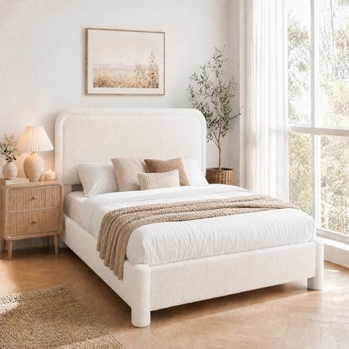 Teddy Boucle Bed Frame Full Size with Adjustable Headboard, view 4