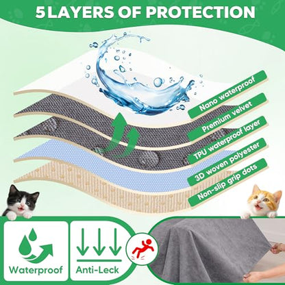 Cat Scratch Furniture Protector - Anti-Slip, Waterproof Sofa Cover to Keep Cats Off, Pet-Friendly Couch Protectors for 3 Cushion Couch, Gray Anti-Scratch Couch Cover for Pets and Kids 134"X71"