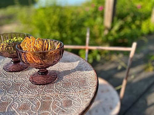 Moroccan Metal Side Table, Intricate Pattern, Removable Lattice Trays, Foldable, Antique Champagne Gold with White Patina, Distressed Finish, 20 Inches Tall