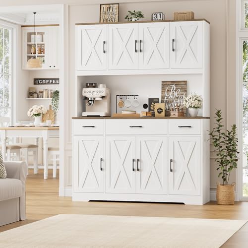 71" Tall Kitchen Pantry Storage Cabinet, 55" W Kitchen Hutch, White, view 3