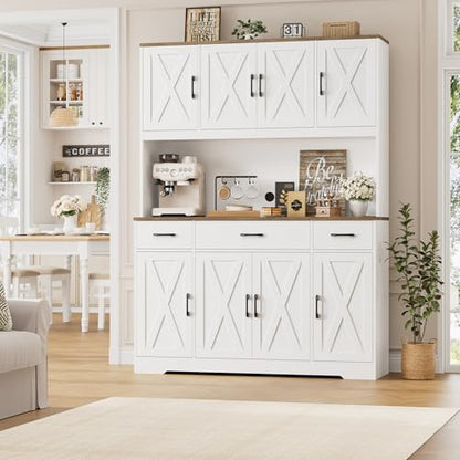 71" Tall Kitchen Pantry Storage Cabinet, 55" W Kitchen Hutch, White, view 3