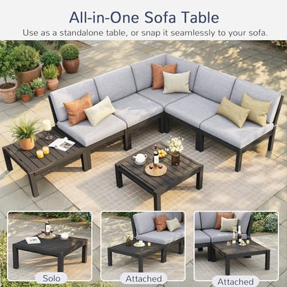 6-Piece Patio Sectional Sofa Set, Modular Outdoor Furniture Set - All-Weather Waterproof HIPS Frame & Quick-Dry Olefin Cushions, Black