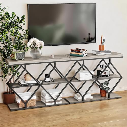3 Tier Console Table with Open Wood Shelves,39" Industrial Entryway Table,Sofa Table,Narrow Wood Accent Tables with Metal Frame for Hallway,Living Room,Behind Couch,Foyer,Entrance,Gray
