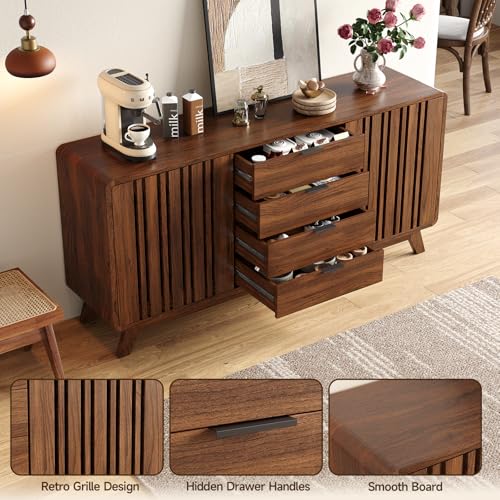 Sideboard Buffet Cabinet with Storage, Fluted Kitchen Cabinet, view 4