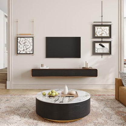 78" Fully Assembled Wood Floating TV Stand, Walnut and Black, view 5