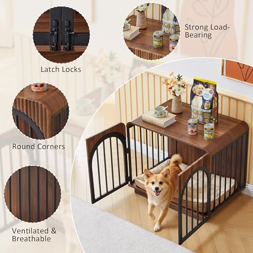 31.5" Fluted Wooden Dog Crate Furniture, view 4