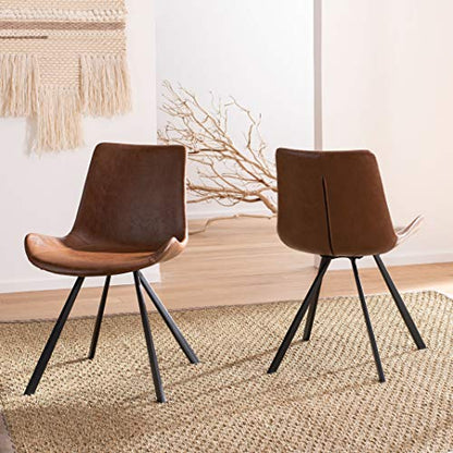 Safavieh Home Terra Mid-Century Modern Medium Brown Faux Leather and Black Dining Chair, Set of 2