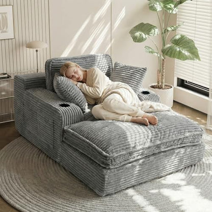 67" Oversized Chaise Lounge Chair Indoor, Soft Boneless Cloud Couch, Gray, view 2