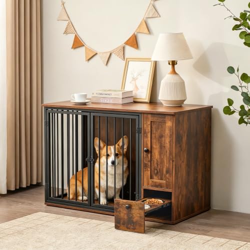43.3" Dog Crate Furniture with Feeding Station for Small/Medium Dogs, view 2