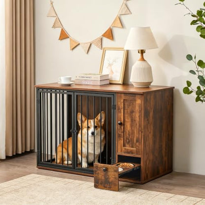 43.3" Dog Crate Furniture with Feeding Station for Small/Medium Dogs, view 2
