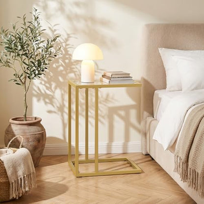 C Shaped End Table, Set of 2, Glass Side Table with Metal Frame, Gold Coffee Table for Small Space, Modern Style, for Living Room, Gold GD03SFP201