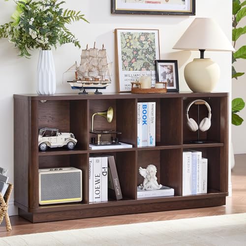 8 Cube Bookcase, 52" Long Horizontal Book Shelf w/Curved Edge, view 2