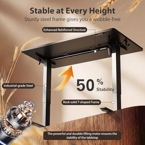 Standing Desk, 55x24 Inches Sit Stand Home Office Desk, Electric Stand up Desk, Adjustable Desk with Splice Board, Black Frame/Black Top