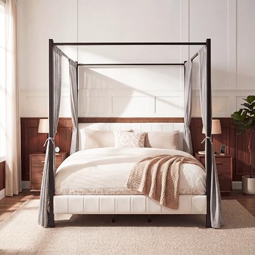 California King Size Upholstered Canopy Bed Frame, view 4