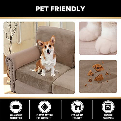 2023 New Trend Multi-Pieces Sofa Covers Velvet Couch (3 Seat Plus 3 Back Cusion Covers) for Cushion Cover Dogs, Machine Washable(Sofa, Taupe), (PART-PDYHRZH-3TAUPE)