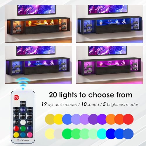 Floating TV Stand Wall Mounted with Lights,LED TV Stand, view 5
