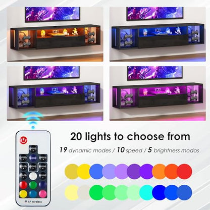 Floating TV Stand Wall Mounted with Lights,LED TV Stand, view 5