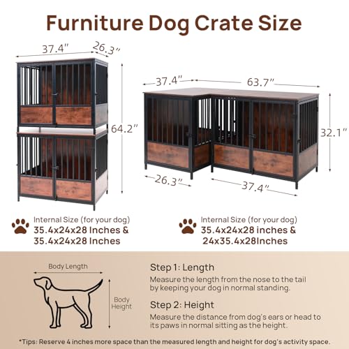 75" Wooden Dog Crate Furniture – Chew-Resistant Kennel for Medium/Large Breeds, view 3