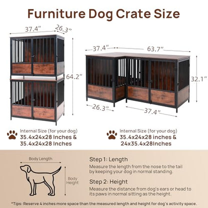 75" Wooden Dog Crate Furniture – Chew-Resistant Kennel for Medium/Large Breeds, view 3