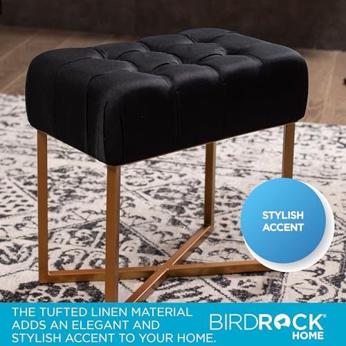 Rectangle Tufted Linen Ottoman Foot Rest - 19.7x11.82x17.73” Small Foot Stool with Legs - Padded Footrest Modern Ottomans for Living Room Furniture, Bedroom Footstool (Black)