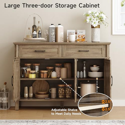 48 Inch Buffet Cabinet with Storage, Washed Grey, view 6