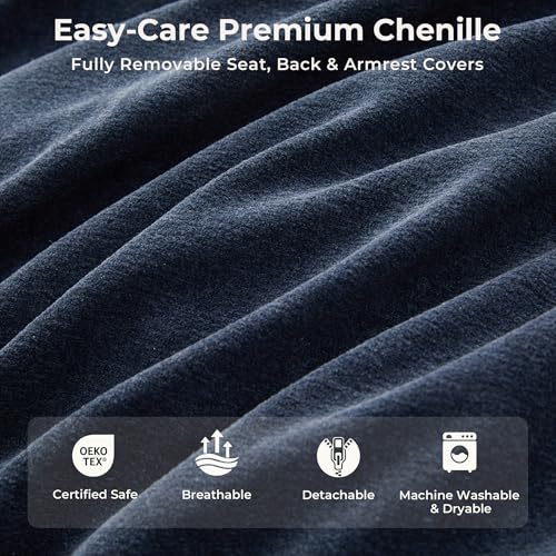 Large Cloud Couch, 138" Wide 8 Seat V Shaped with Console, Navy Blue | Detachable and Washable Chenille Cover Sectional Sofas for Living Room, Deep Seat Wide Couch with Chaise, Storage Ottoman