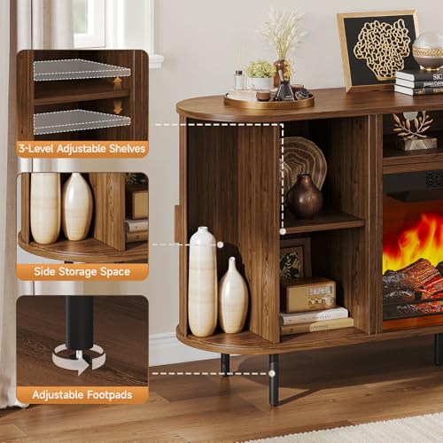63" Fluted Fireplace TV Stand with Sliding Doors & Power Outlet, view 8